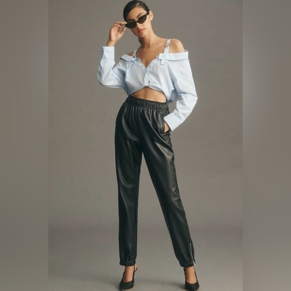 Avec Les Filles Faux Leather Joggers